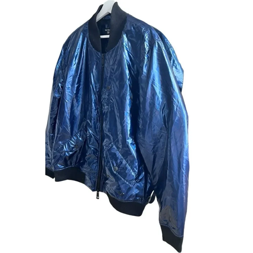 TRUE RELIGION Men's Navy Iridescent Fashion Bomber Jacket Size XL.